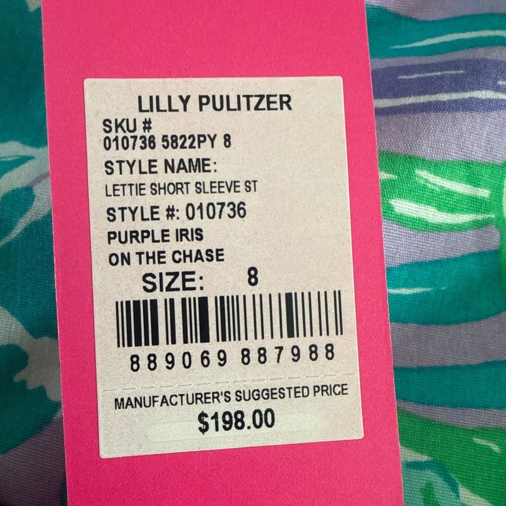 Lilly Pulitzer Lettie Mini Dress Puff Sleeve On the Chase Purple Iris 8 NWT $198 - Picture 5 of 15